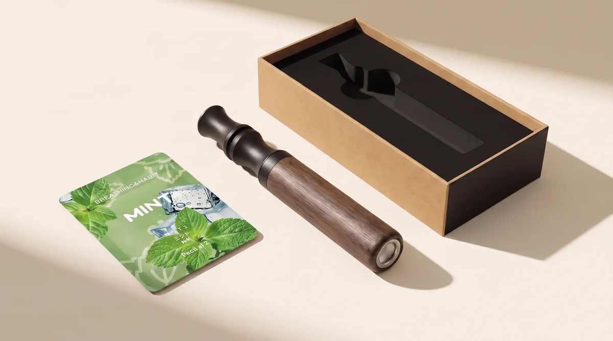 The Hale Starter Kit. Device, presentation box and one flavour pack, shown here configured with Mint